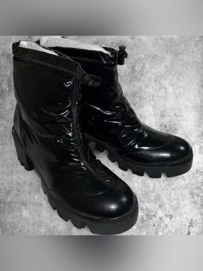 🆕 BNIB Schutz Joseane Nylon Shine Chunky Platform Black Boots Size 9
